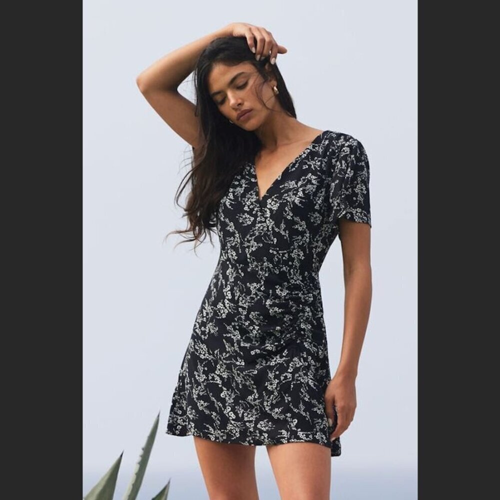 Dynamite Black and White Wrap Front Mini Dress
